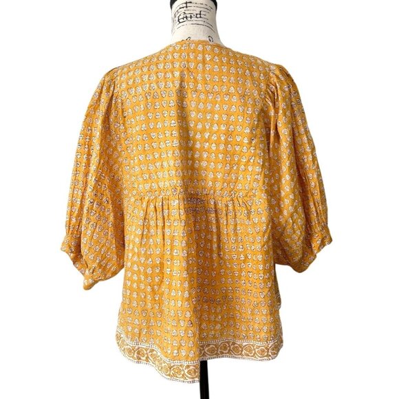 Marea by Liz Joy Steph Top Floral Peasant Tassels Yellow White Cotton Size M - Picture 3 of 8